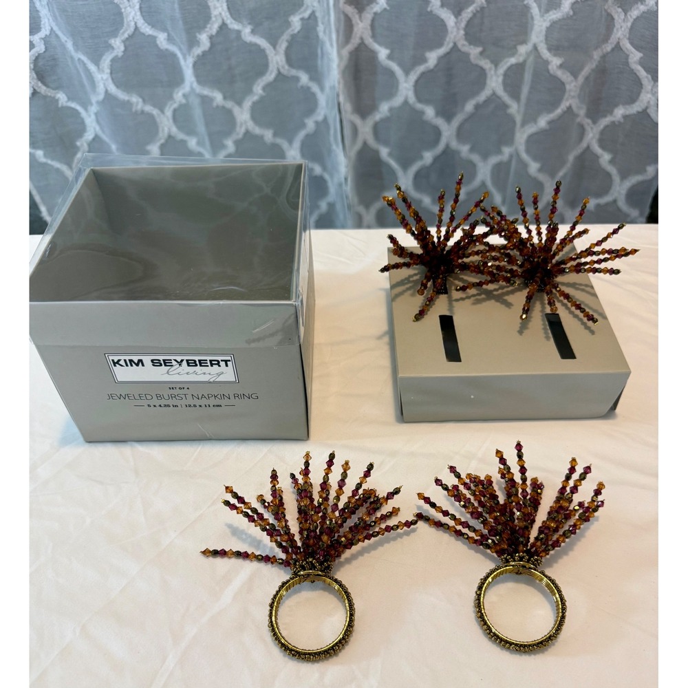 Kim Seybert Living Jeweled Burst Napkin Rings Set of 4 Amber Gold Beaded